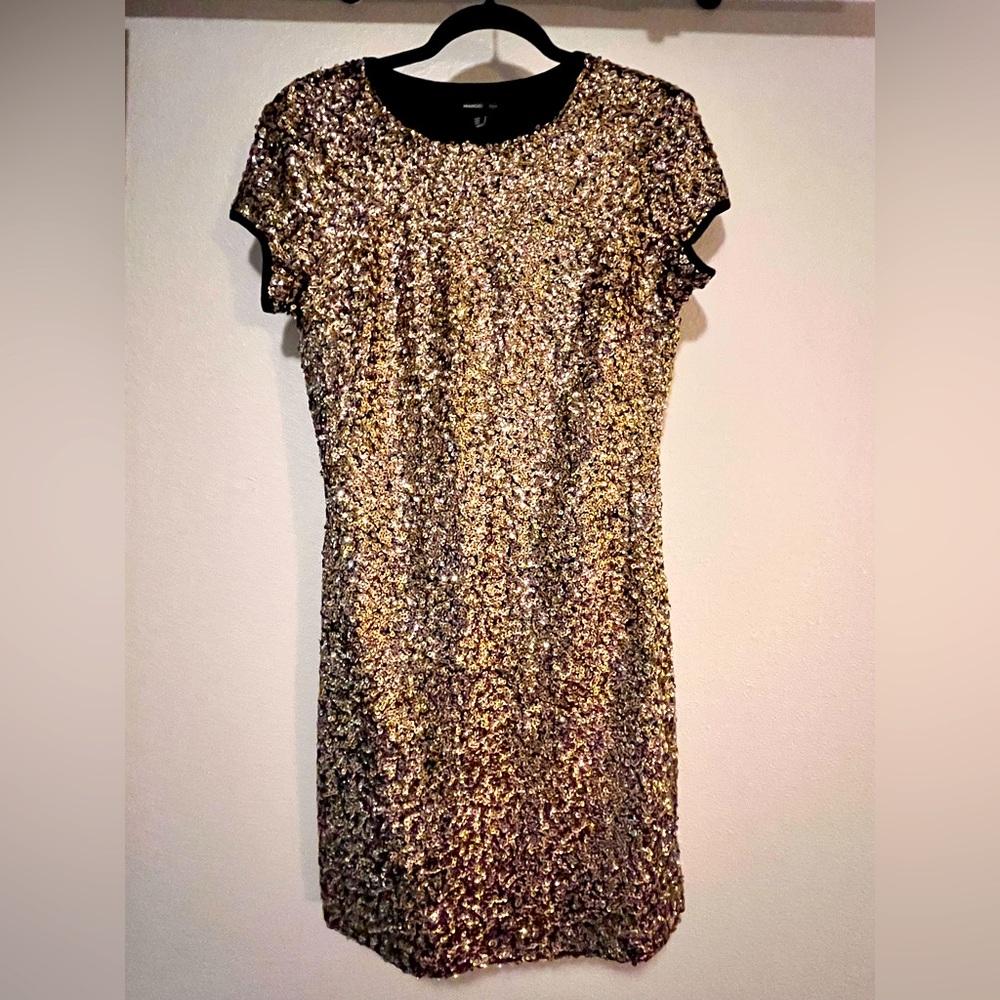 Mango gold sequin sparkle mini dress! Size 4. Excellent used condition.
